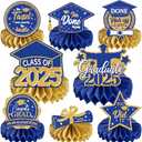 8 PCS Graduation Party Decorations Class of 2025 Blue Congrats Grad Honeycomb Centerpieces Congratulate Graduation Table Toppers for Graduation Party Supplies (Blue Gold)