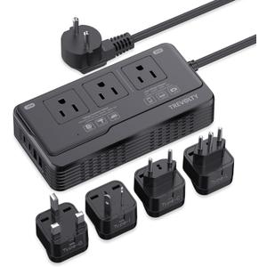 2000W Voltage Converter US to Europe - 7-in-1 Power Converter Adapter Combo with EU/UK/IT/AU Plugs, 220V to 110V Converter with 3 AC Outlets, 2 USB & 2 Type-C Ports for Travel