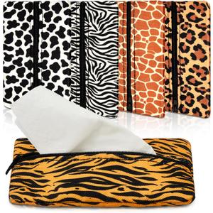 Sherr 5 Pcs Tissues Purse Pocket Holder Reusable Travel Pouch Fabric Zipper Enclosed Small Size Leopard and Zebra Print Pattern Tissue Holder for Purse Coins for Christmas