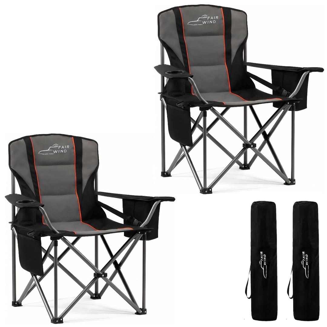 FAIR WIND Oversized Padded Camping Chair with Footrest Stool Heavy Duty Cooler Bag Chair for Fishing, Tailgating, Sports Games, Backyard - Support 300 LBS Blue