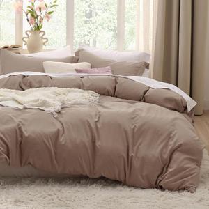 Bedsure Khaki Oversized Queen Duvet Cover - 3 Pieces Prewashed Cotton-Like Extra Soft Bedding Set, Includes 1 Duvet Cover 98x98 Inches with Zipper Closure & 2 Pillow Shams, Comforter Not Included