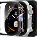 Adorve 3 Pack Tempered Glass Case for Apple Watch Series 10 Screen Protector 46mm, Hard PC Face Cover Overall Protection Anti-Scratch Bumper Cases for iWatch 46mm Accessories, Black/Clear/Silver