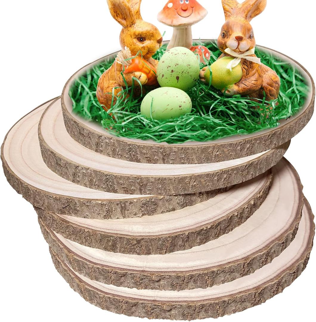 6 Pack Wood Slices 12-13.5 Inch Large Wood Rounds Tree Bark Wood Slices for Centerpieces,Arts,Crafts,DIY Projects,Parties,Holidays and Home Decor
