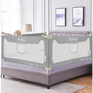 FAMILL Bed Rail for Toddlers with U-Shaped Base, Toddler Bed Rails Baby Guard for King/Twin/Full Size, Grey, 1 Piece, 74.8"