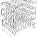 P&P CHEF Cooling Rack, 5-Tier Stainless Steel Stackable Baking Cooking Racks for Cooling Roasting Grilling, Collapsible & Heavy Duty, Oven Safe & Easy Clean, 15" x 10", Silver