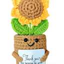 Mini Sunflower Thank You Gift for Teacher Boss Manager, Handmade Crochet Positive Plant with Card, Appreciation Gifts for Women, Cute Small Desk Decor, End of School Year Christmas Graduation Present