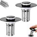 Bathroom Sink Drain Strainer, Stainless Steel Pop-up Strainer Basket Hair Catcher with Removable Basket, Brass Bullet Core, Universal Fit 1.1-2.36 Inch Matte Black(2PCS)