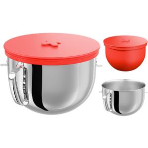 6QT Stainless Steel Mixer Bowl & Silicone Liners Compatible with KitchenAid 6QT Stand Mixers Liner Replacement for Kitchen Aid Mixer Attachments & Accessories, Red Lining