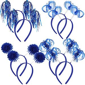 Censen 8 Pcs Pom Pom Headbands Party Headbands Tinsel Wrapped Ponytails Head Bopper for Birthday Festival(Blue)