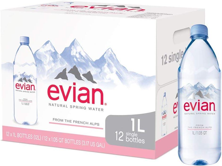 evian Natural Spring Water (One Case of 12 Individual Bottles, Each Bottle is 1 Liter) Naturally Filtered Spring Water in Large Bottles, Best By: 10/25/2026
