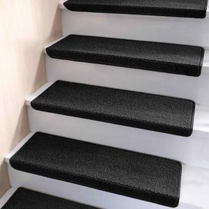 Brakki Bullnose Carpet Stair Treads, Non Slip for Wooden Steps Indoor, Runner, Soft Rugs for Pets, Edging Protectors, Washable, 29.5"x9.5"x1.5" 14pcs, Black