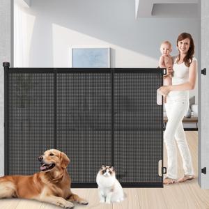 Extra Tall Retractable Baby Gates, 51" High x 120" Wide Pet Gate, Black