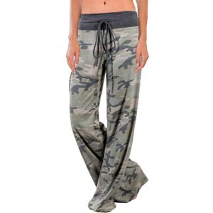 AMiERY Women's Comfy Casual Pajama Pants Floral Print Drawstring Palazzo Lounge Pants Wide Leg (Large, Camo)