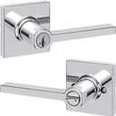 Kwikset Casey Entry Door Handle with Lock and Key, Secure Keyed Reversible Lever Exterior, Doorlock, For Front Entrance and Bedrooms, Polished Chrome , Pick Resistant Smartkey Rekey Security (1 Pack)