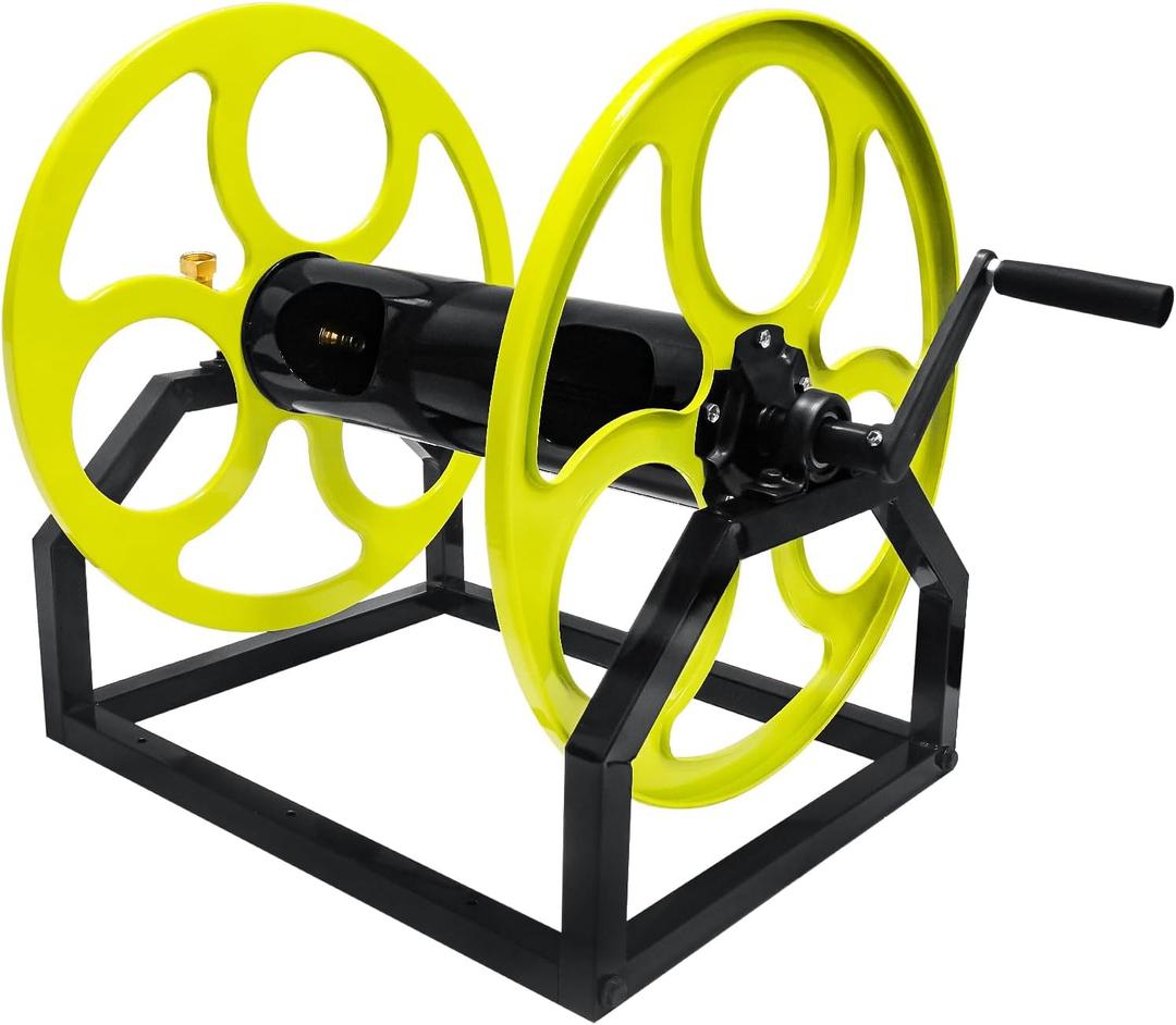 Garden Hose Reel Heavy Duty for 5/8" Hose Reel with Crank Handle Retractable, Wall/Floor Mount Metal Hose Reel, Holds up to 300-Feet.Hose not included