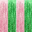 Pink and Green Wavy Tinsel Foil Fringe Curtains Photo Booth Backdrop for Green Pink Theme Birthday Party Witch Decorations(3 Pack,3.2 ft x 6.6 ft)