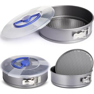 2 Pcs Springform Cheesecake Pan with Lid and Removed Bottom 9 Inch gray Non Stick Round Cake Pan Travel Friendly Carbon Steel Bakeware for Pie Cake Pizza