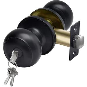CML Hardware Matte Black Keyed Entry Door Knob for Entrance, Exterior and Interior Use, Round Ball Handle, Stainless Steel, Pack of 2