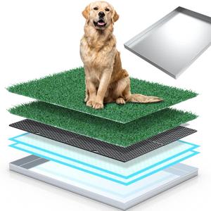 Dog Grass Pad with Tray,4 Layer Drainage System, Stainless Steel Tray & Odor-Free DesignIn Door/Outdoor Potty for Small to Large Dogs Balcony, Porch & Home Use (XXL-Potty System Size -31.5''x 23.6'')