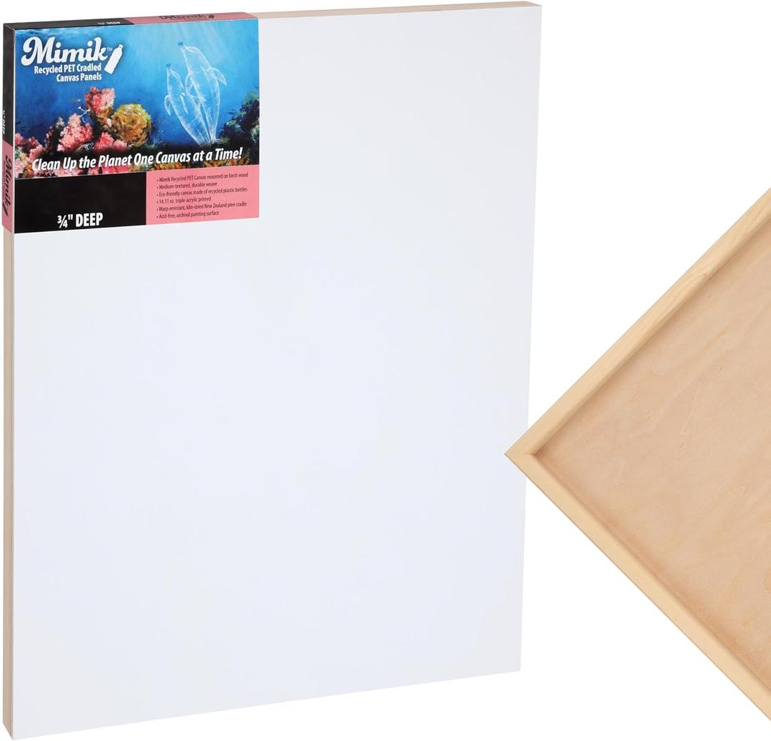 Creative Mark Mimik Recycled PET Cradled Canvas Panel 3/4" Depth - 8X10 Single Canvas - Medium-Textured Painting Board for Eco-Conscious Artists, 14.11 oz Triple-Acrylic-Primed Weight Mounted Canvas