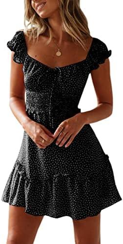 YOBECHO Womens Summer Ruffle Sleeve Sweetheart Neckline Printing Dress Mini Dresses XL
