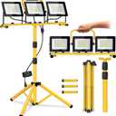 21000 Lumen Work Lights with Stand, 3 Adjustable Heads LED Work Lights, with Adjustable and Foldable Tripod Stand, Waterproof Lamp with Individual Switch with 6500 Kelvin Color Temperature (3-Heads)