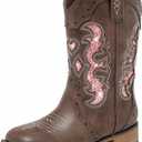 LAURMOSA Girls Cowboy Boots Brown Little Girls Glitter Cowgirl Old West Boots Size 12 Cowboy Shoes Square Toe Embroidered Kids Cowgirl Horse Riding Shoes Party(L1050BrownPink 12)