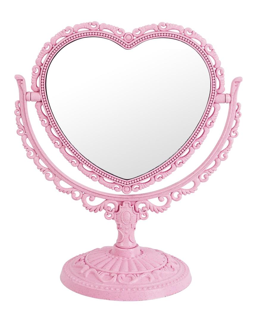 XPXKJ 7 Inch Vintage Heart Mirror - Elegant Desk Makeup Mirror with Double Sided 360 Degree Rotation Vanity Mirror for Coquette Room Decor (Pink)