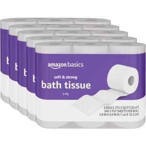 Amazon Basics Soft and Strong 2-Ply Toilet Paper, 30 Ultra Rolls = 120 Regular Rolls, Unscented, 340 Sheets, FSC Certified