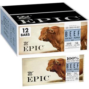 EPIC Protein Bars, Beef Sea Salt Pepper, Keto and Paleo Friendly, 1.3 oz, 12 ct (EXP 03/05/27)