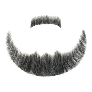 Parceria Fake Mustache, Easy Applying Hand Tied Human Hair Fake Beard, Comfortable and Skin Friendly Realistic Lace Costume Facial Hair for Men (LS Black Mix Grey Beard)