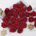 IPOPU Artificial Rose Flower Heads, 100 Pcs Real Looking Burgundy Foam Fake Roses for DIY Wedding Baby Shower Centerpieces Arrangements Party Tables Home Decorations (Wine red, Stemless)