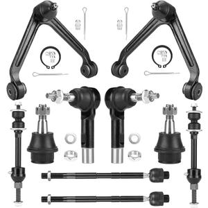2WD Front Upper Control Arm with Ball Joint Fit for Dodge Ram 1500 2002 2003 2004 2005 Suspension Kit with Tie Rod Ends Sway Bar End Links Lower Ball Joints -10pcs