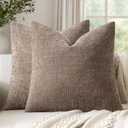 Set of 2 Textured Throw Pillow Covers Decorative Soft Accent Square Chenille Pillowcases Neutral Farmhouse Cushions Modern Home Decor for Couch Sofa Bedroom Living Room 22x22 Inch, Taupe Gray