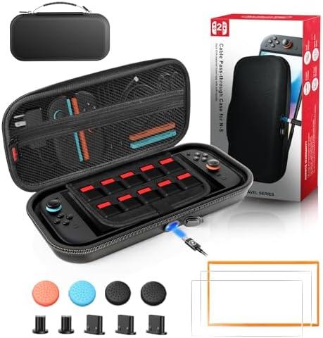 Auarte Carry Case for Nintendo Switch 2, Accessories Bundle for Switch 2 Include Carrying Case, HD Screen Protector with Alignment Frame and Dust Plug, Thumb Grip