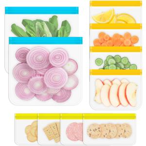 Reusable Gallon Freezer Bags, 10 Pack Dishwasher Safe Silicone Food Snack Storage Bags with 3 Sizes for Snack, Sandwich, Lunch (Multicolor)