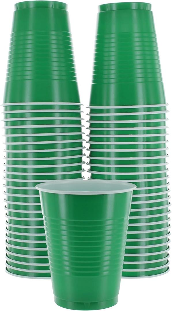 Disposable Cups, Green 18-Ounce Plastic Party Cups, Strong and Sturdy for Wedding, Christmas, Halloween, 50 Pack