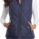 Fuinloth Women's Lightweight Warm Puffer Quilted Vest - 4-Pockets Stand Collar Zip Gilet, Fall Winter Outerwear M