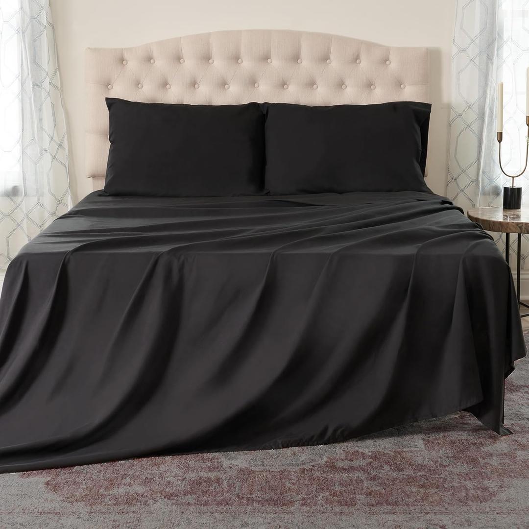 Northwest Ashford Home Essentials Bedding, 4 Piece King Size Sheet Set, Stretch Limo Black