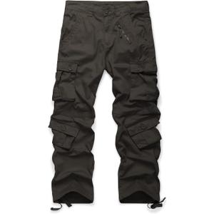 OCHENTA Men's Cotton Casual Cargo Work Pants Baggy Camo Tactical Combat Trousers with 8 Pockets (No Belt) (30, #3357 Grey Green)