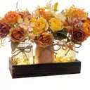 3PCS Artificial Fall Flowers in Mason Jars with Rustic Wood Tray Orange & Yellow Faux Floral Centerpiece Table Decorations, Farmhouse Autumn Decor for Kitchen, Coffee Table, Tiered Tray, Mantel, 