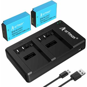 Artman LP-E17 Battery 2-Pack and Rapid Dual USB Charger for Canon EOS R100 R50 RP R10 R8, Rebel T8i, T7i, T6i, T6s, SL2 SL3, M3, M5, M6, 77D 200D 250D 750D 760D 800D 8000D Digital SLR Camera