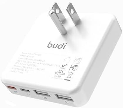 BUDI Flat USB C Wall Charger, 34W 4-Port Slim USB Wall Charger, Fast Charging Block with 20W Port Power Delivery and Dual Type-C for iPhone 16/15/14/13/12/11/Pro Max/XS/XR/8/7,Tablets