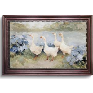 Farmhouse Geese Wall Art Framed Print Vintage Rustic Landscape Decor Canvas, 24"L x 16"W