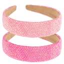 Chanaco Headbands for Girls 4-6 2Pcs Solid Girls Hairbands 6-8 Glitter Pink Rhinestones Head Bands for Womens Hair Colorful Cute Hair Accessories for Girl 8-12 Hot Pink