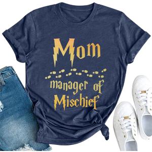 Women Funny Mom T Shirt Manager Shirt Mom Life Tee Fantastic Mama Shirt Magic Mom Shirt Mothers Day Tee Tops (Large, Deep Blue)