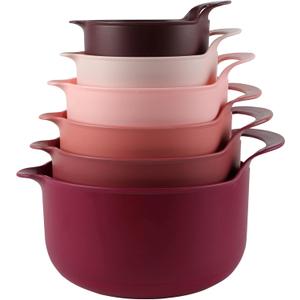 COOK WITH COLOR Nesting Plastic Mixing Bowl Set with Pour Spouts and Handles, Rose, 6 Piece Non-Slip