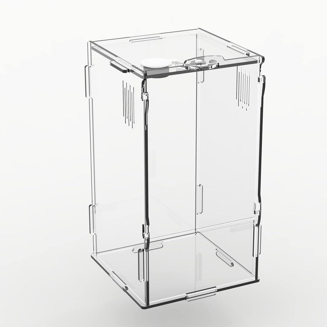 BETAZOOER Acrylic Mini Reptile Tank Habitat Transparent Terrariums with Locking Latch Suitable for Tarantula Isopod Roach Invertebrates (8''x6''x14'') (Large)