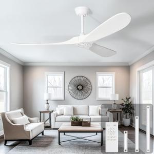 heimo 60 Inch White Ceiling Fan No LightIndoor Outdoor 3 Blade Wood Ceiling Fans Without Lights for Patios Bedroom Living Room Farmhouse Big Outside Fan for Flat Sloped Angled Ceiling