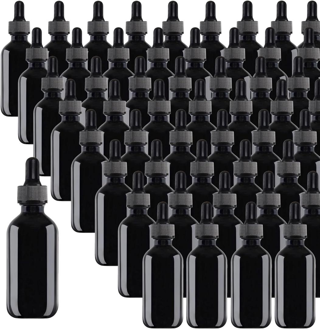 48 Pack 2oz Glass Dropper Bottles, Black Eye Dropper Bottles with Glass Droppers for Essential Oils, Perfumes(60ml, Black)